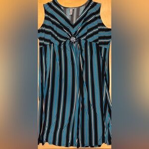 Catherines Dress Womens 5X 34/36W Blue Maxi Sleeveless Stretch Casual Beaded